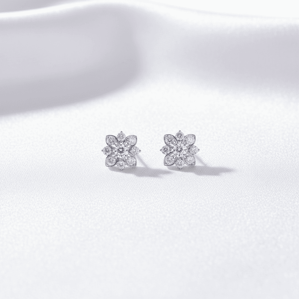 Flower Petal Diamond Stud Earrings