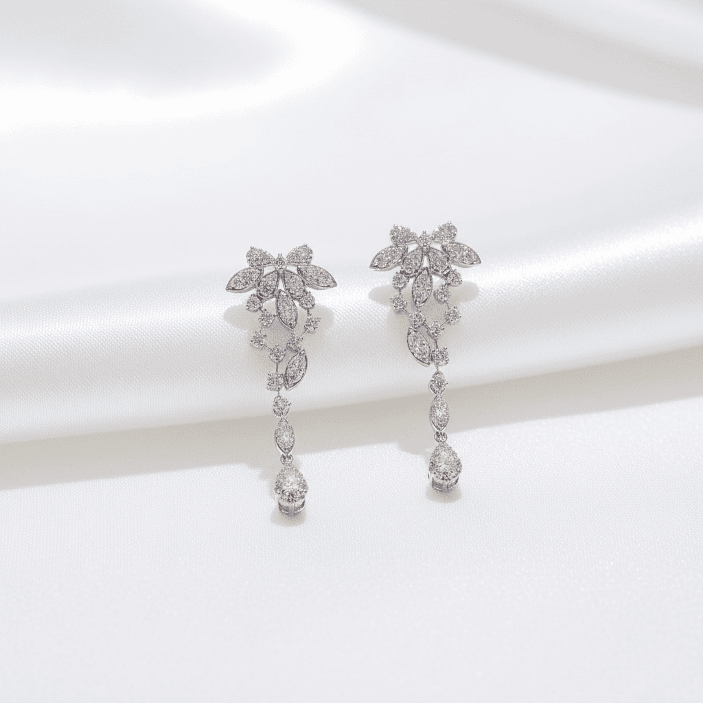 Floral Cascade Marquise Diamond Drop Earrings