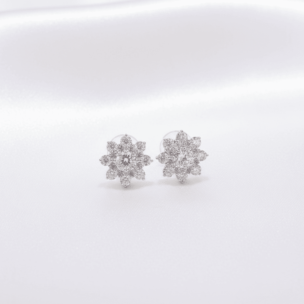 Grand Flower Cluster Diamond Stud Earrings