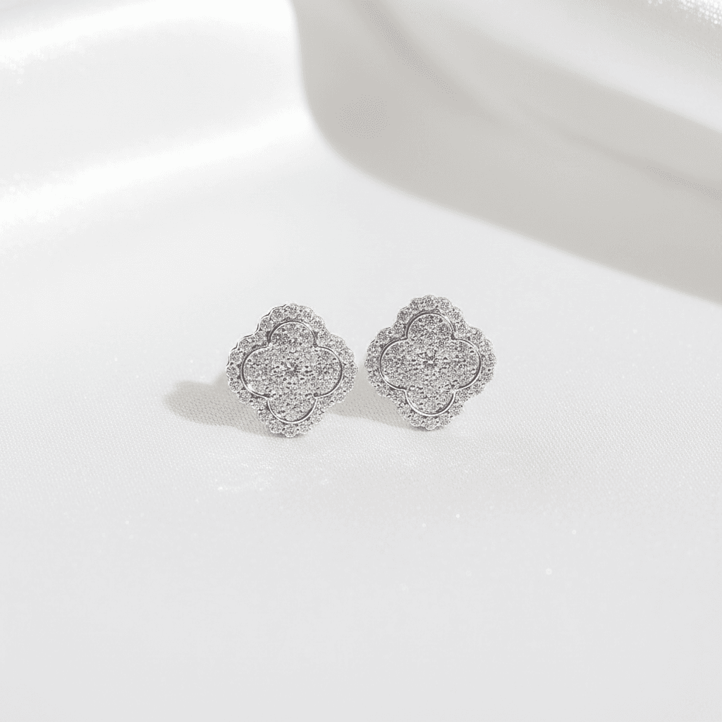 Four Leaf Clover Pavé Diamond Stud Earrings