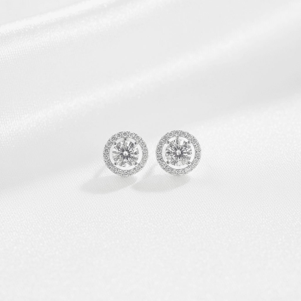 Double Halo Round Diamond Stud Earrings