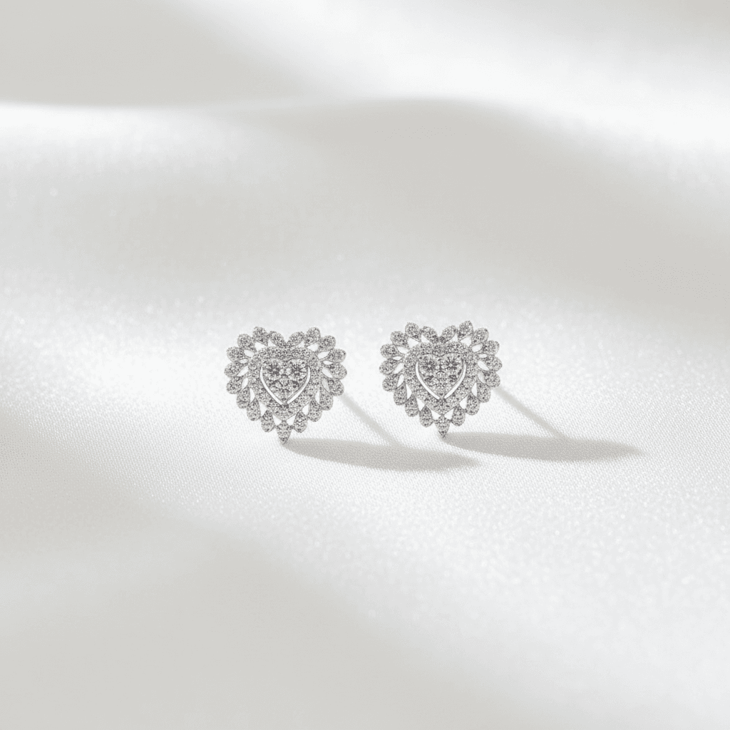Heart Sunburst Diamond Stud Earrings
