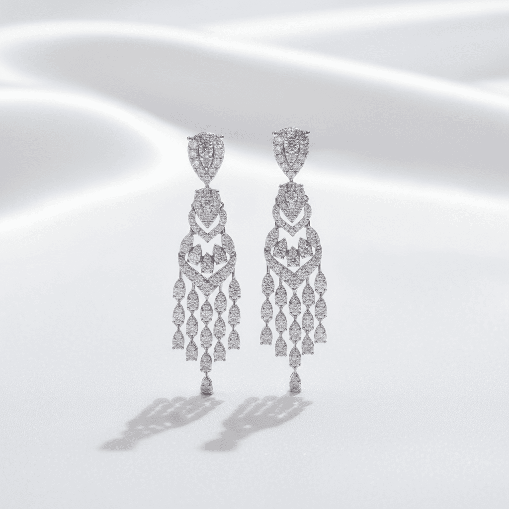 Grand Heart Chandelier Diamond Drop Earrings