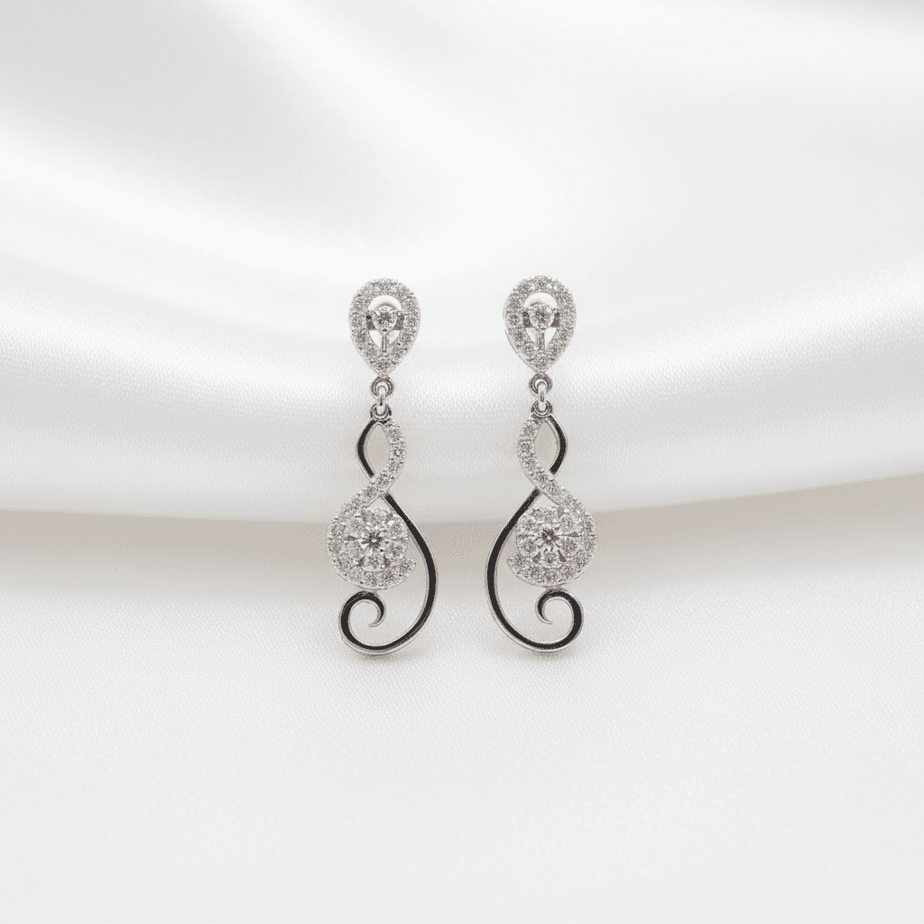 Treble Clef Swirl Diamond Drop Earrings