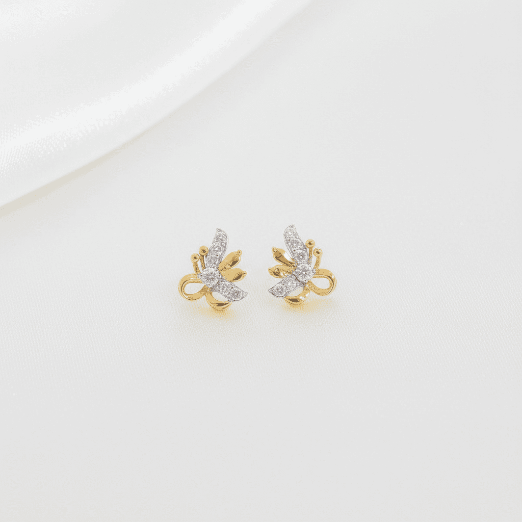 Two-Tone Butterfly Diamond Stud Earrings