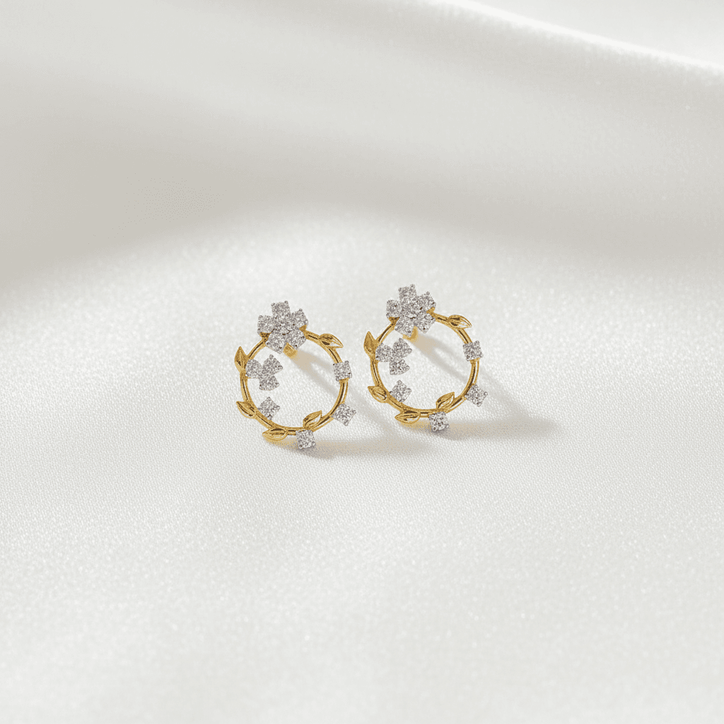 Two-Tone Floral Wreath Hoop Diamond Earrings