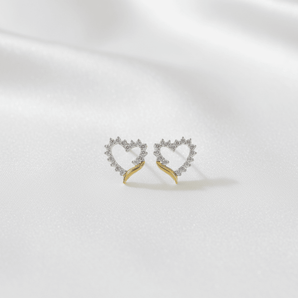 Two-Tone Open Heart Diamond Stud Earrings