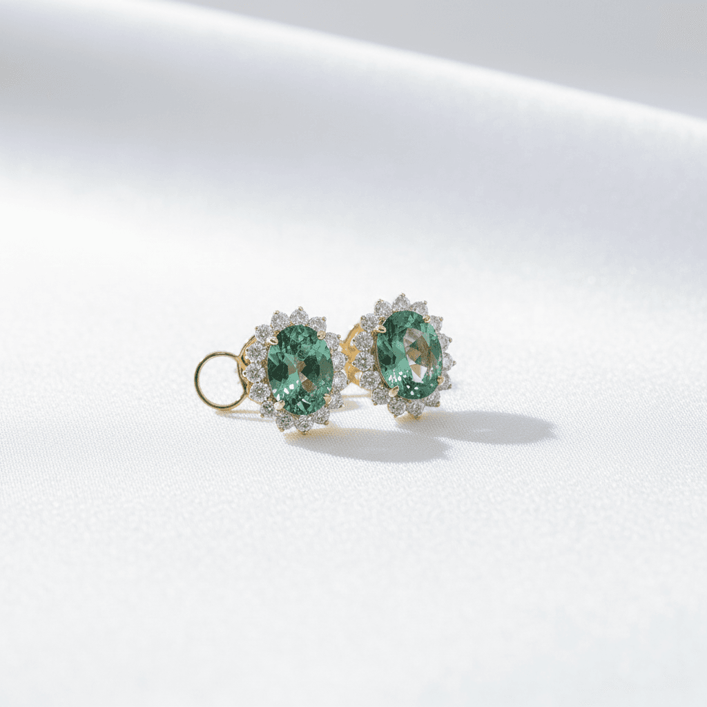 Green Tourmaline Diamond Halo Stud Earrings