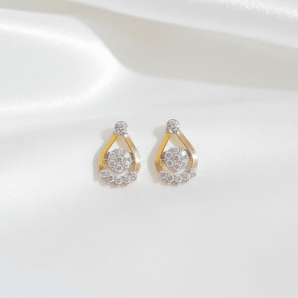 Two-Tone Teardrop Fan Diamond Stud Earrings