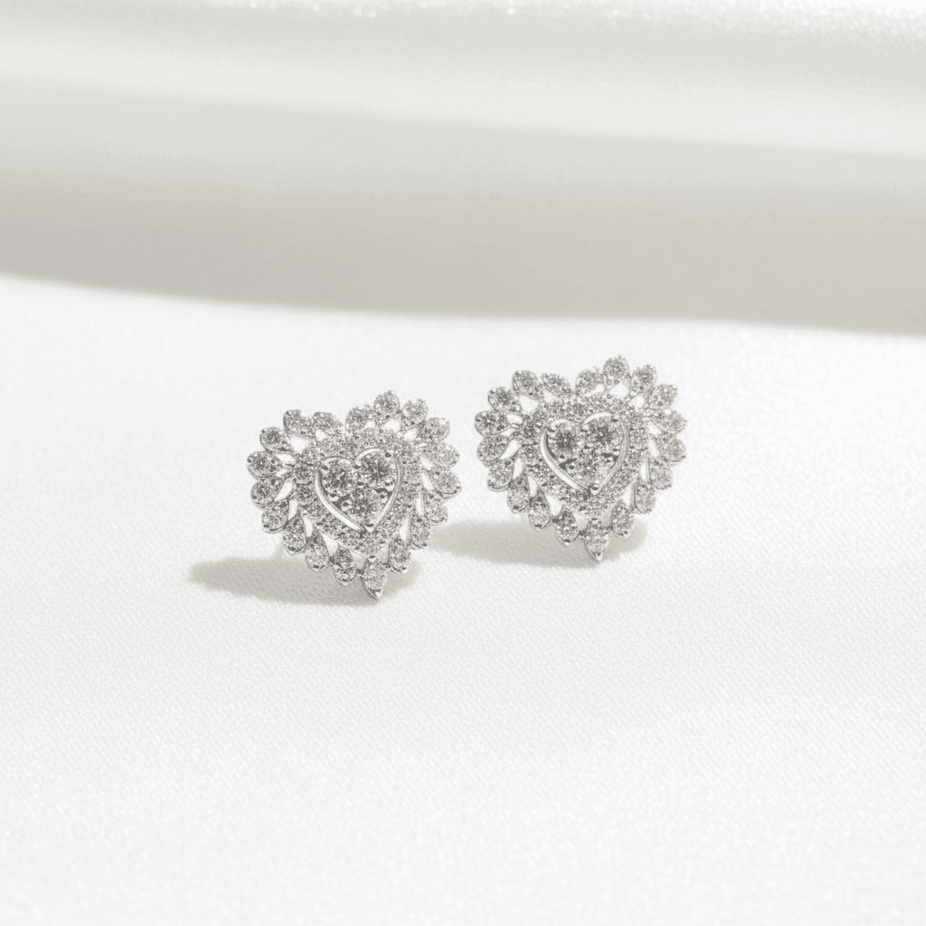 Heart Cluster Marquise Halo Diamond Stud Earrings