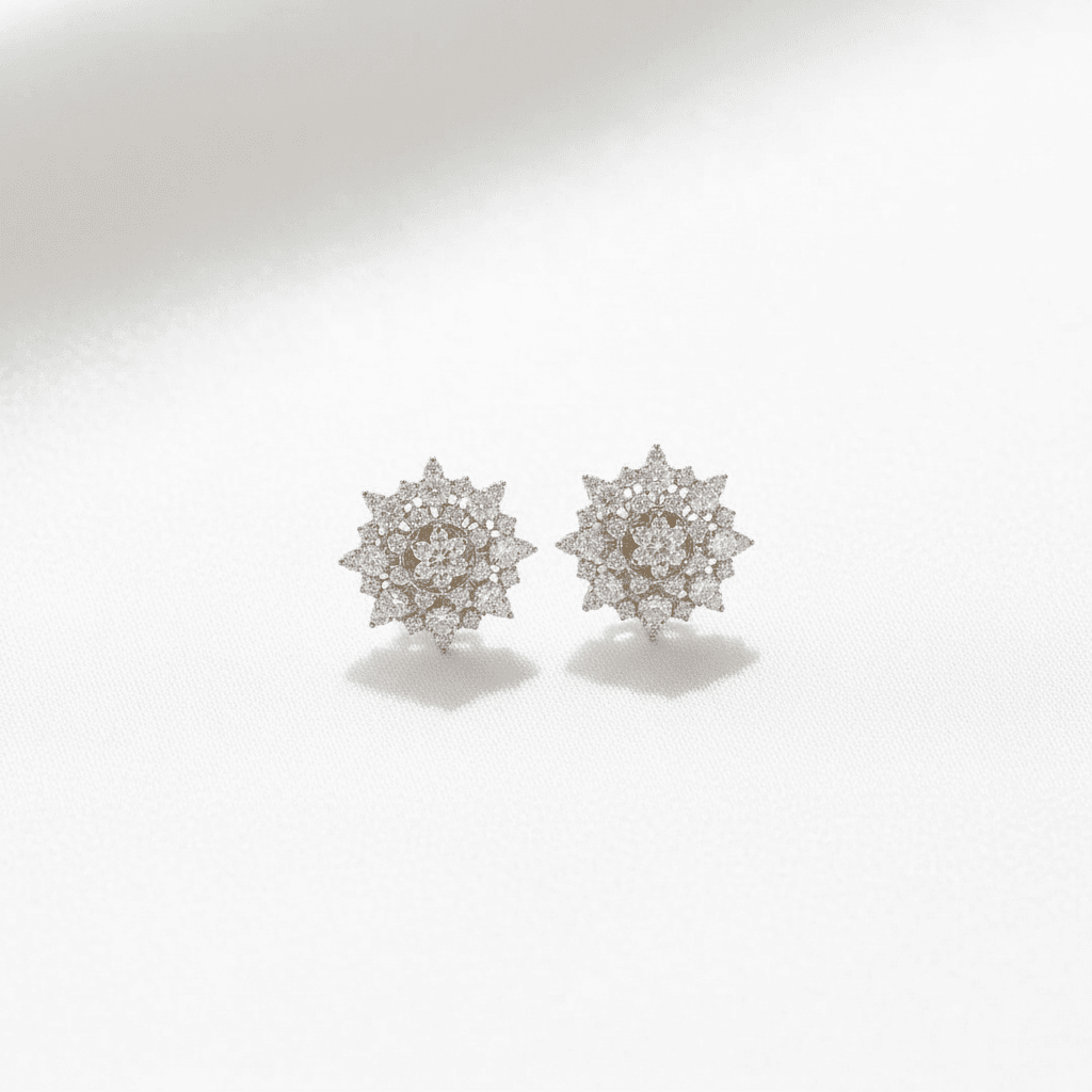 Snowflake Starburst Diamond Cluster Stud Earrings