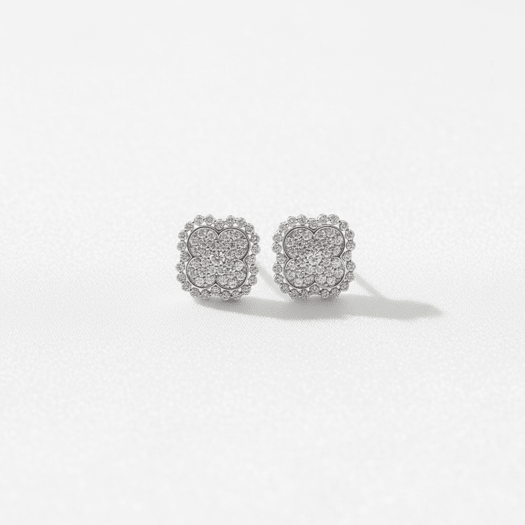 Clover Pavé Diamond Bezel Halo Stud Earrings