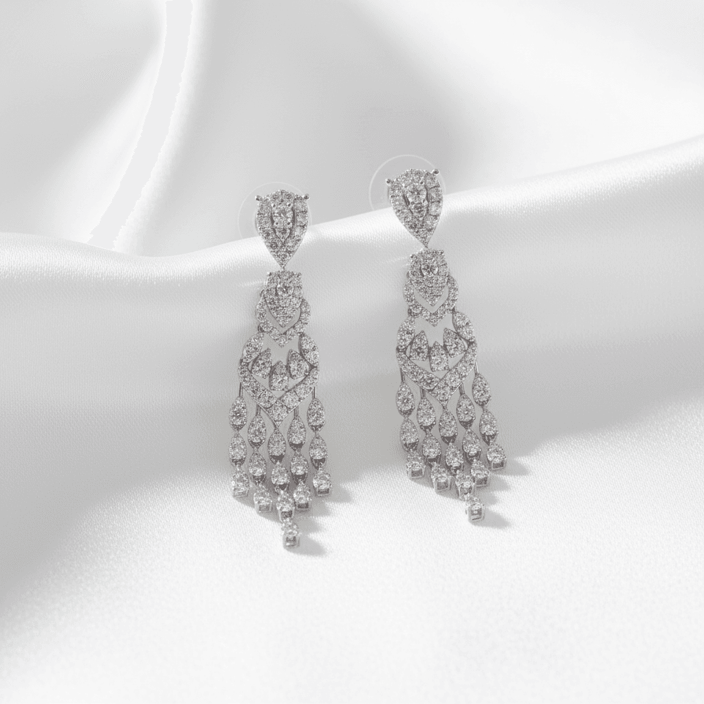 Grand Pear Chevron Chandelier Diamond Drop Earrings