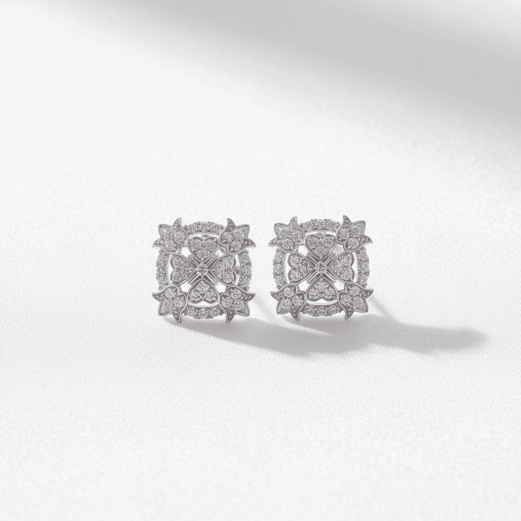 Butterfly Cluster Circle Diamond Stud Earrings