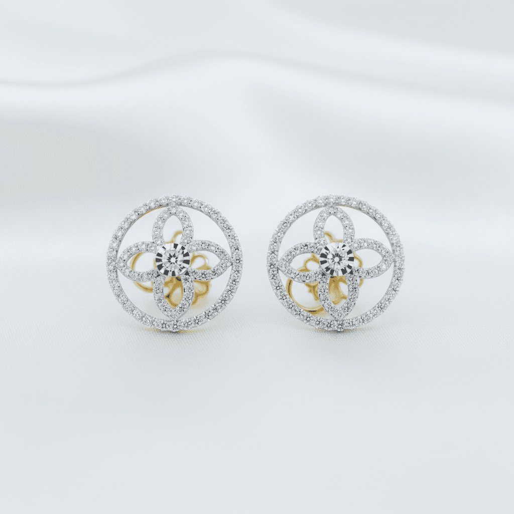 Diamond Floral Circle Stud Earrings