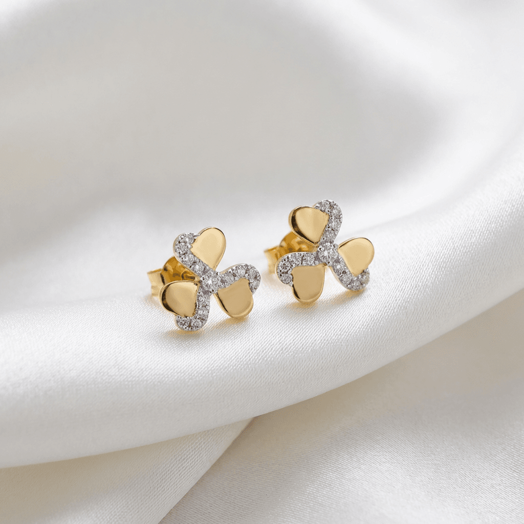 Gold Trefoil Diamond Outline Stud Earrings