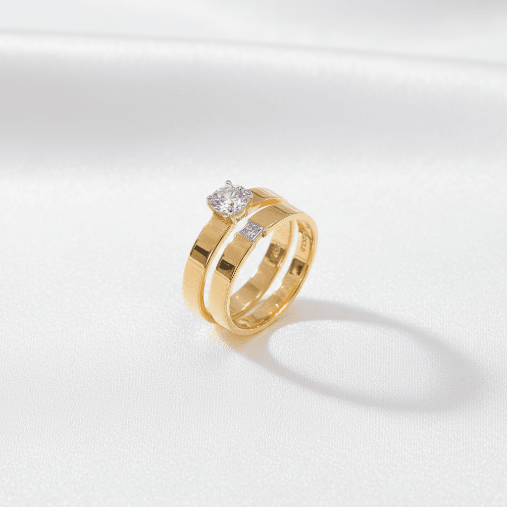 Round Solitaire & Princess Diamond Couple Rings (Set 1)