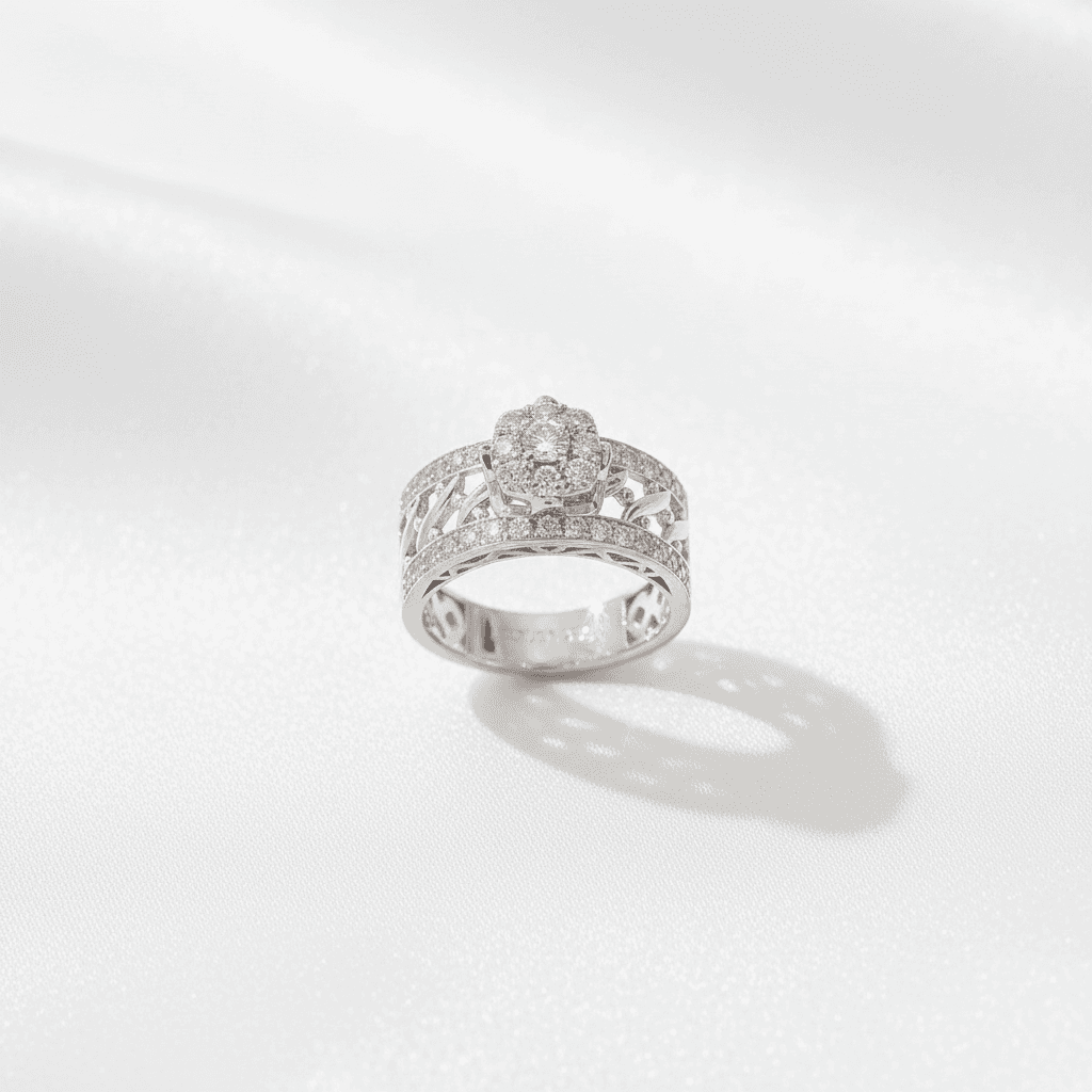 Heart Diamond Filigree Wide Band Ring