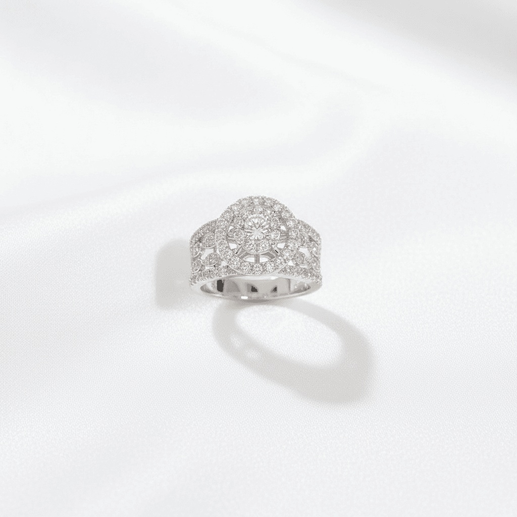 Round Halo Lace Filigree Diamond Ring