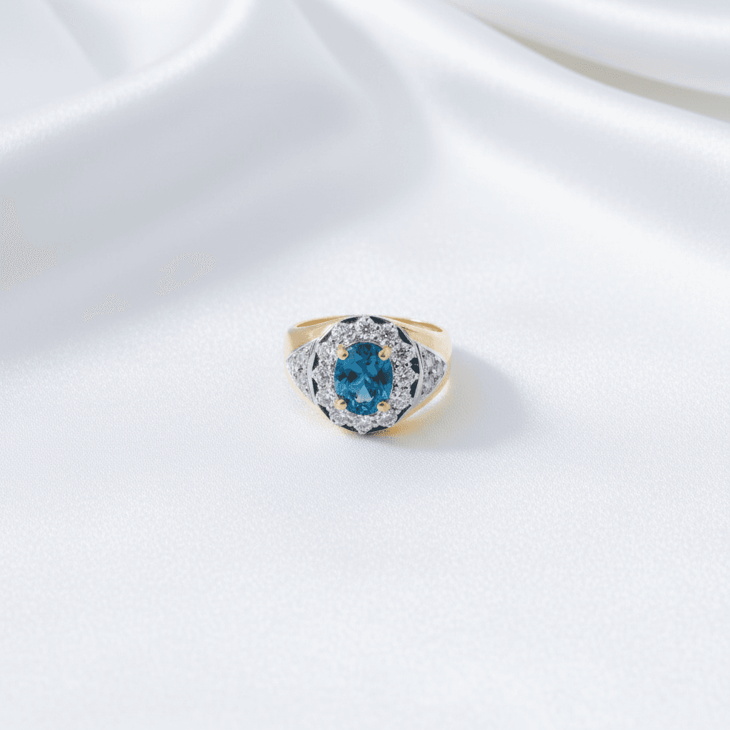 Men's Blue Topaz Halo Ring