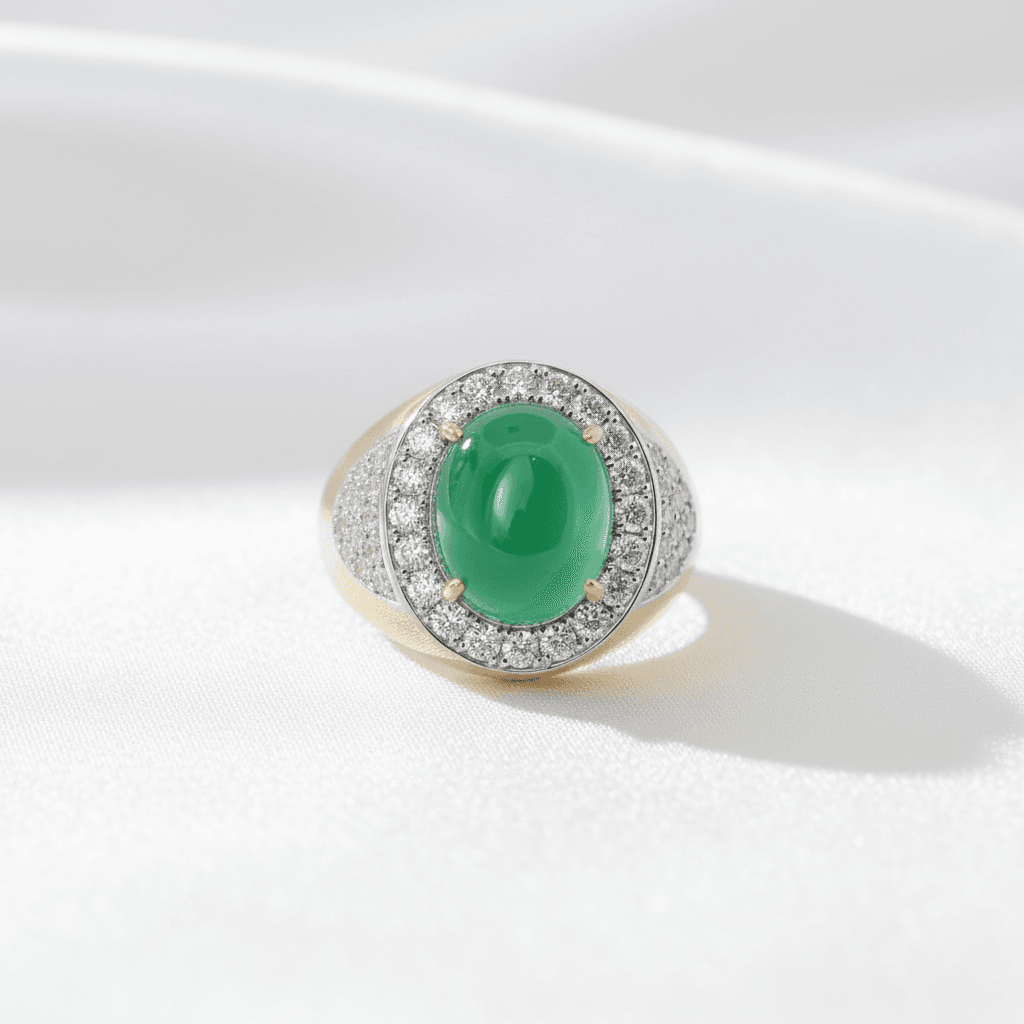 Men's Green Jade Diamond Ring