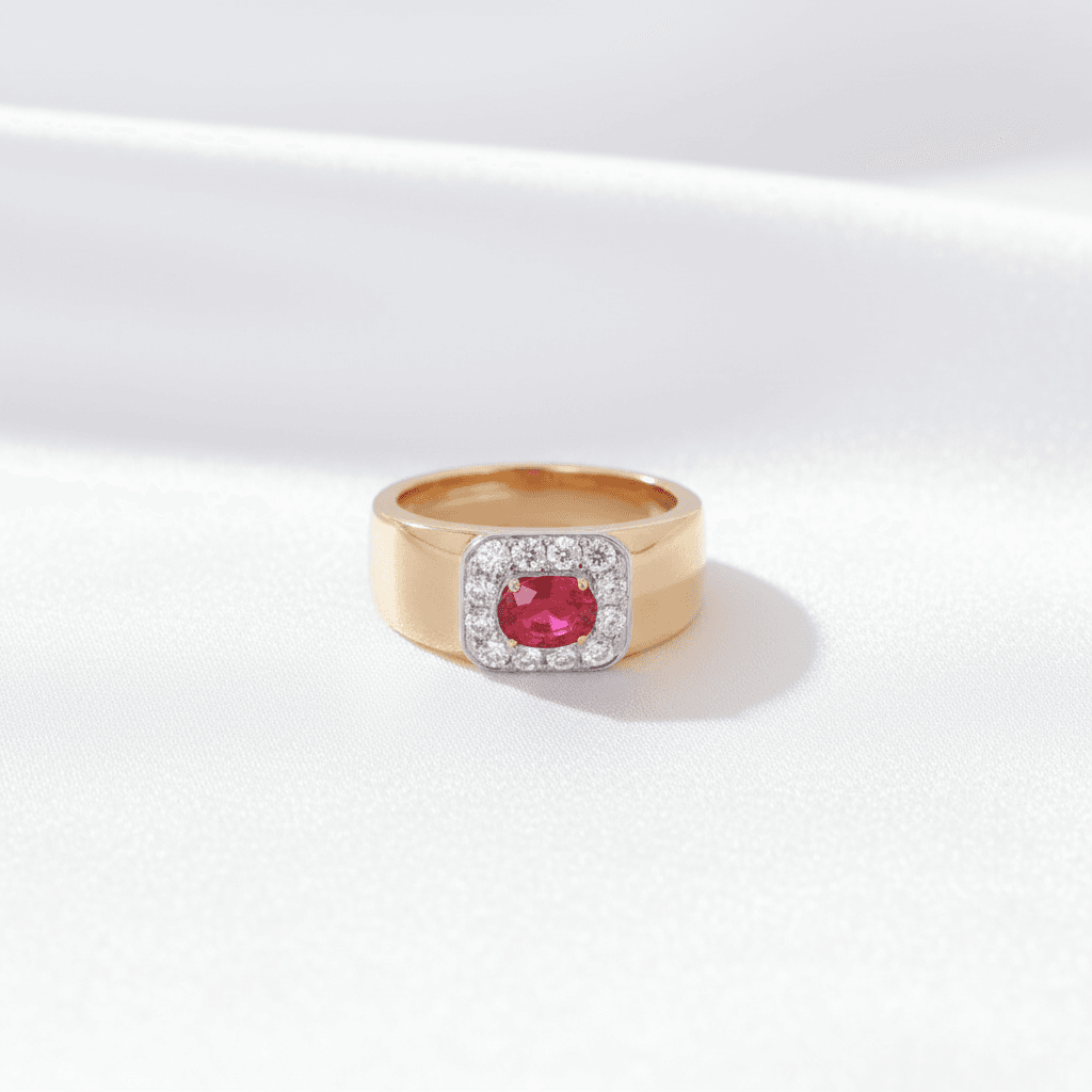 Men's Ruby Diamond Halo Ring