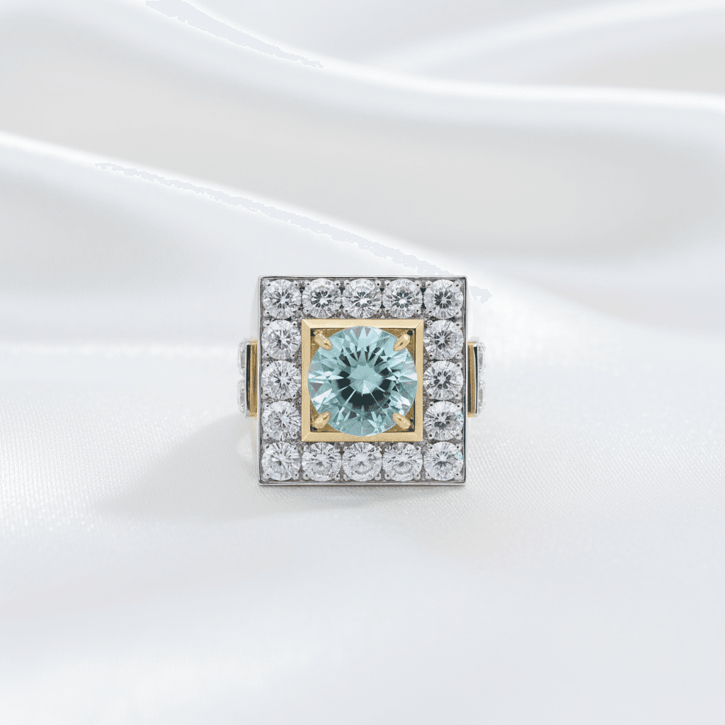 Men's Aquamarine Square Diamond Ring