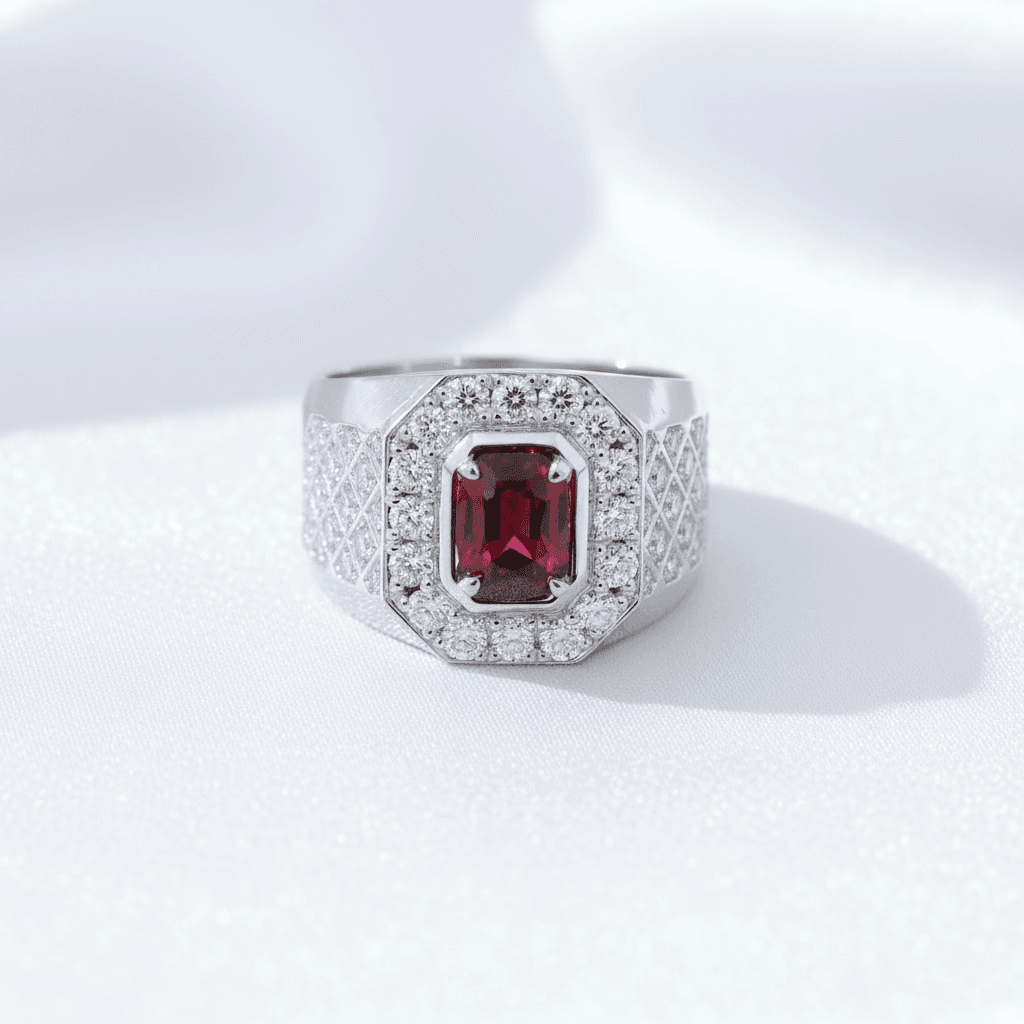 Men's Garnet Octagonal Diamond Ring
