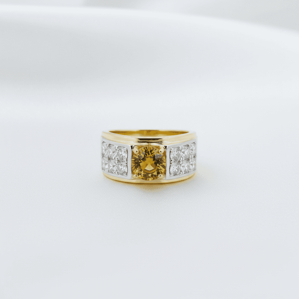 Men's Yellow Citrine Diamond Ring