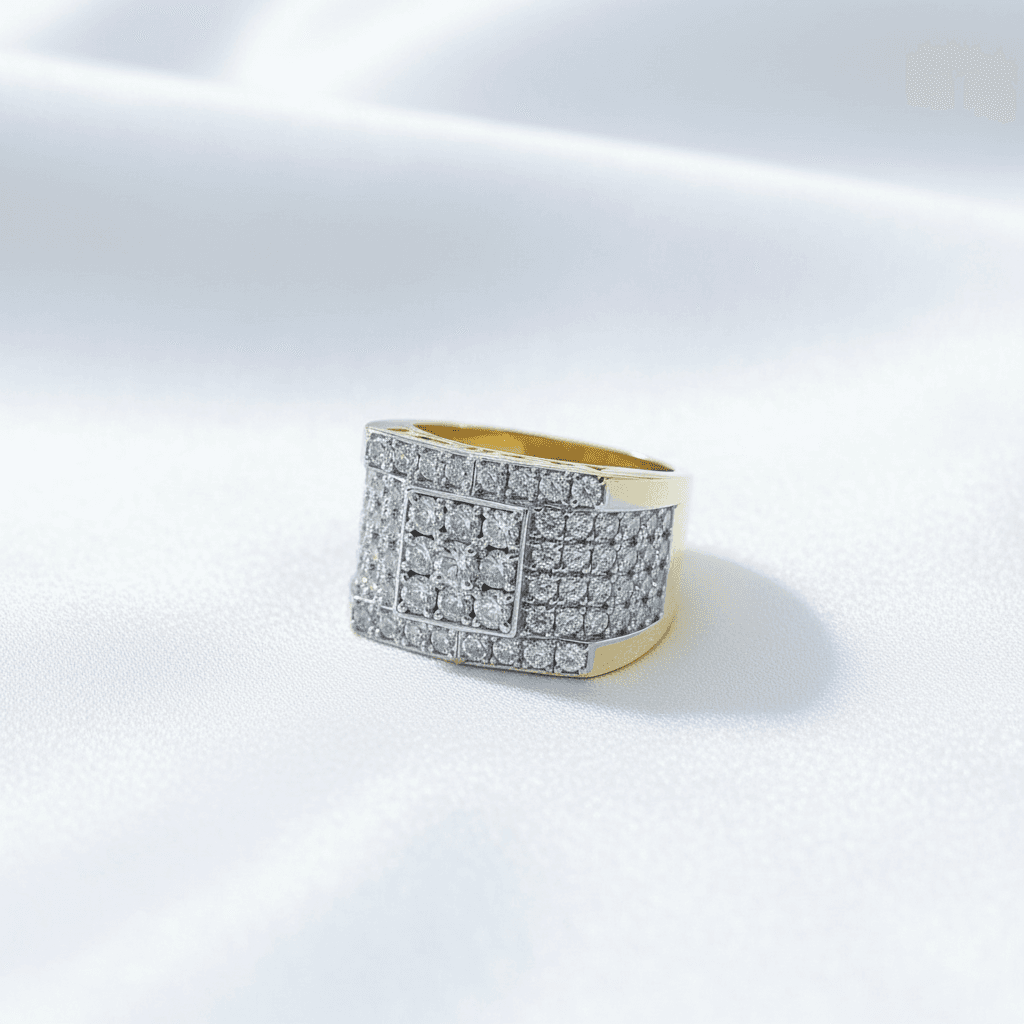 Men's Wide Pave Square Cluster Diamond Ring