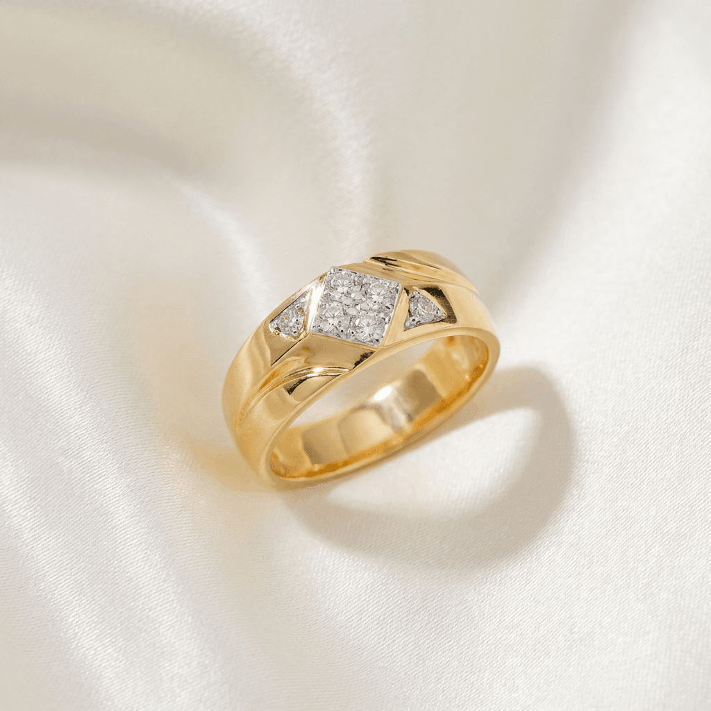 Men's Diamond Square Cluster Gold Ring