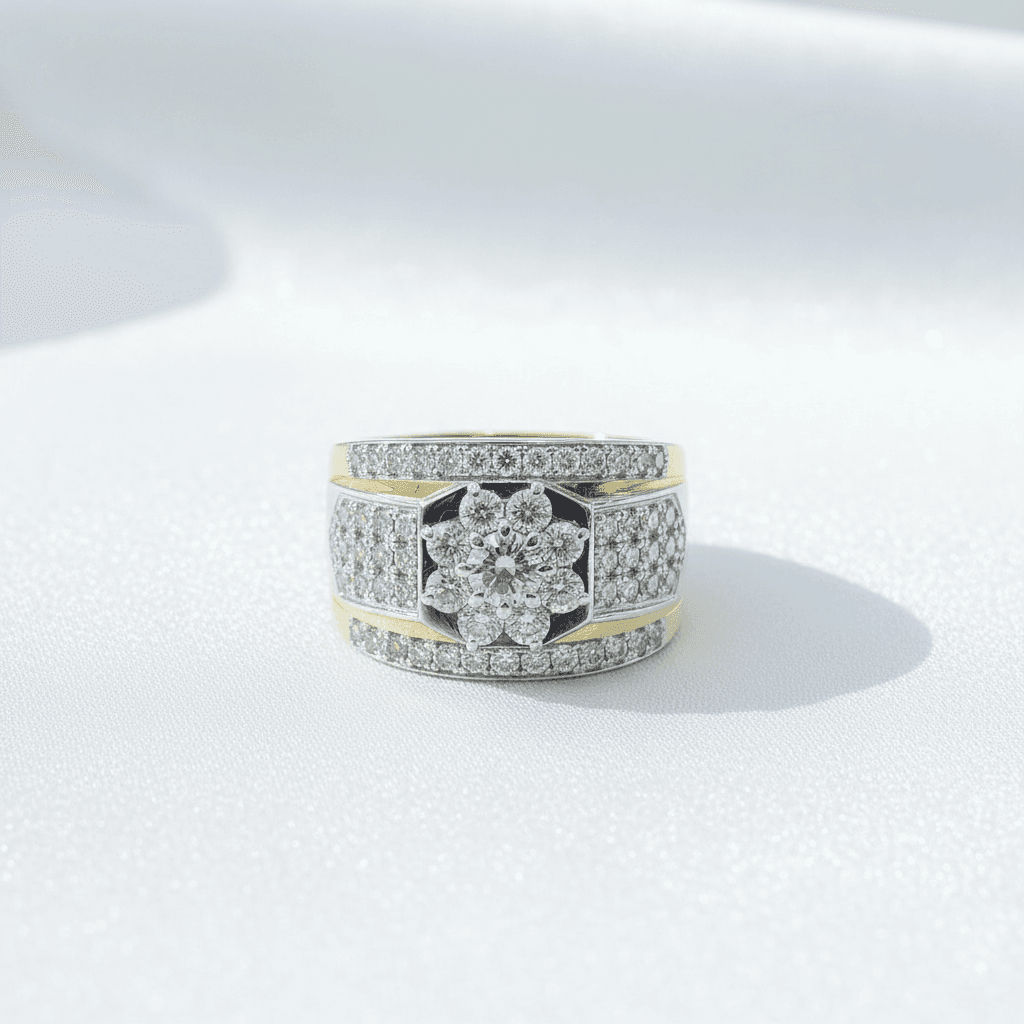 Men's Flower Cluster Wide Diamond Ring