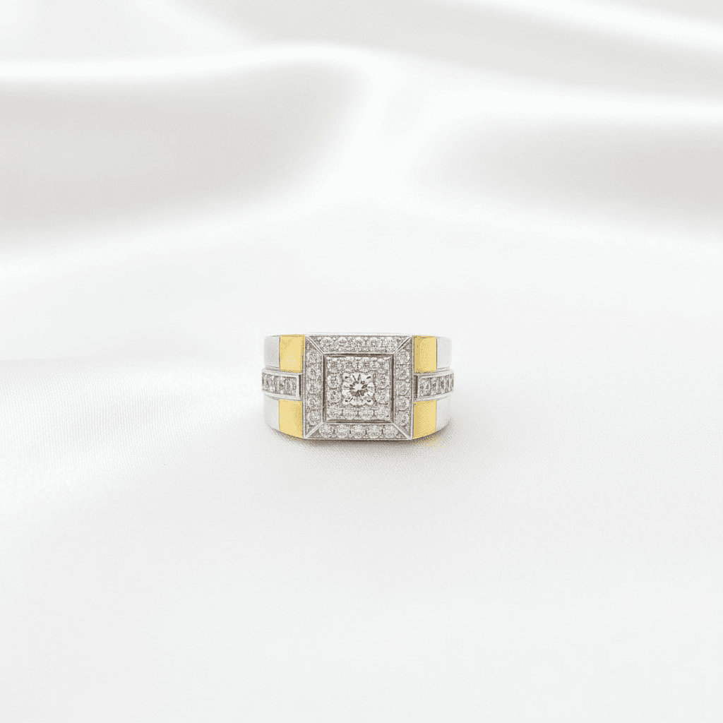 Men's Two-Tone Square Pavé Diamond Signet Ring