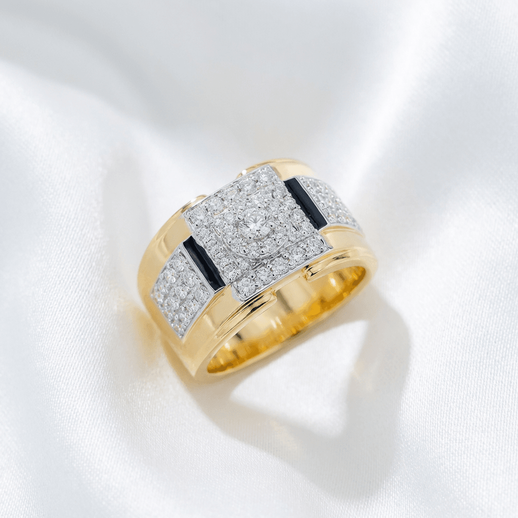Men's Grand Square Diamond Cluster Statement Ring