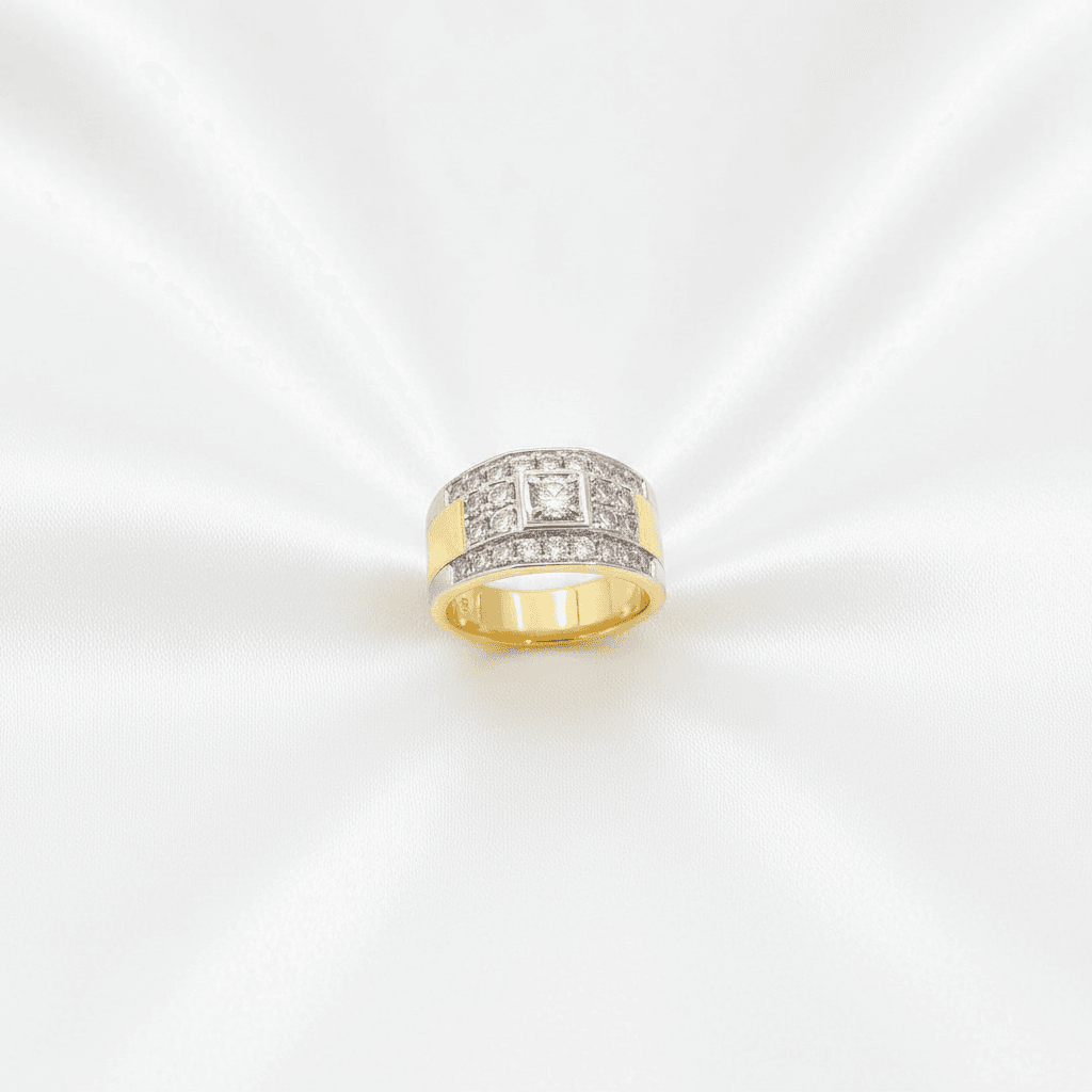 Men's Two-Tone Wide Band Square Diamond Ring
