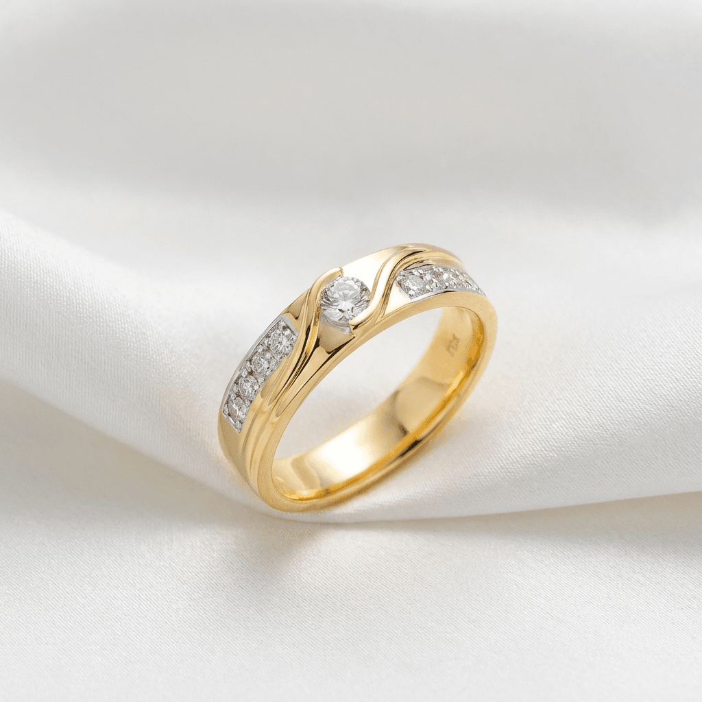 Men's Wave Diamond Gold Band Ring