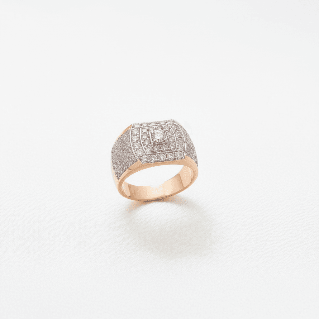Men's Rose Gold Square Cluster Diamond Signet Ring
