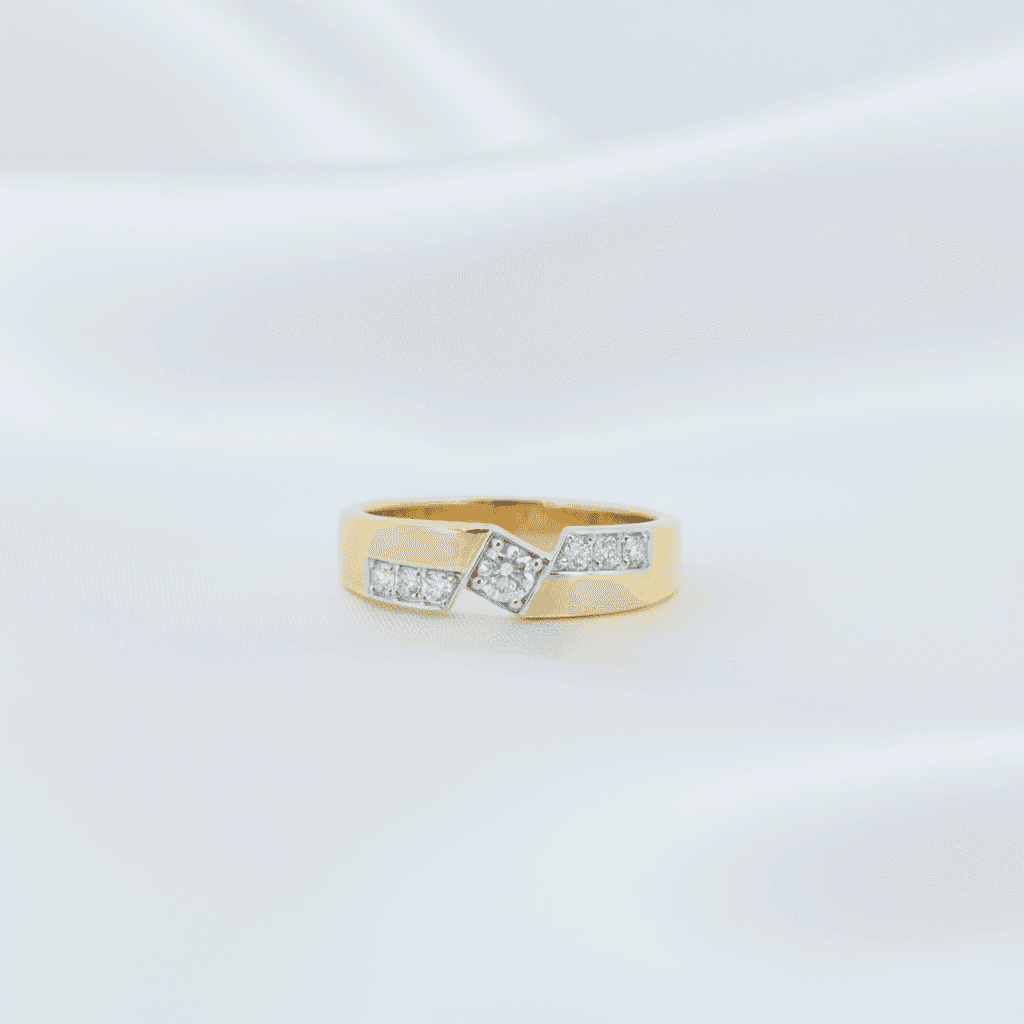 Gold Diamond Geometric Band Ring