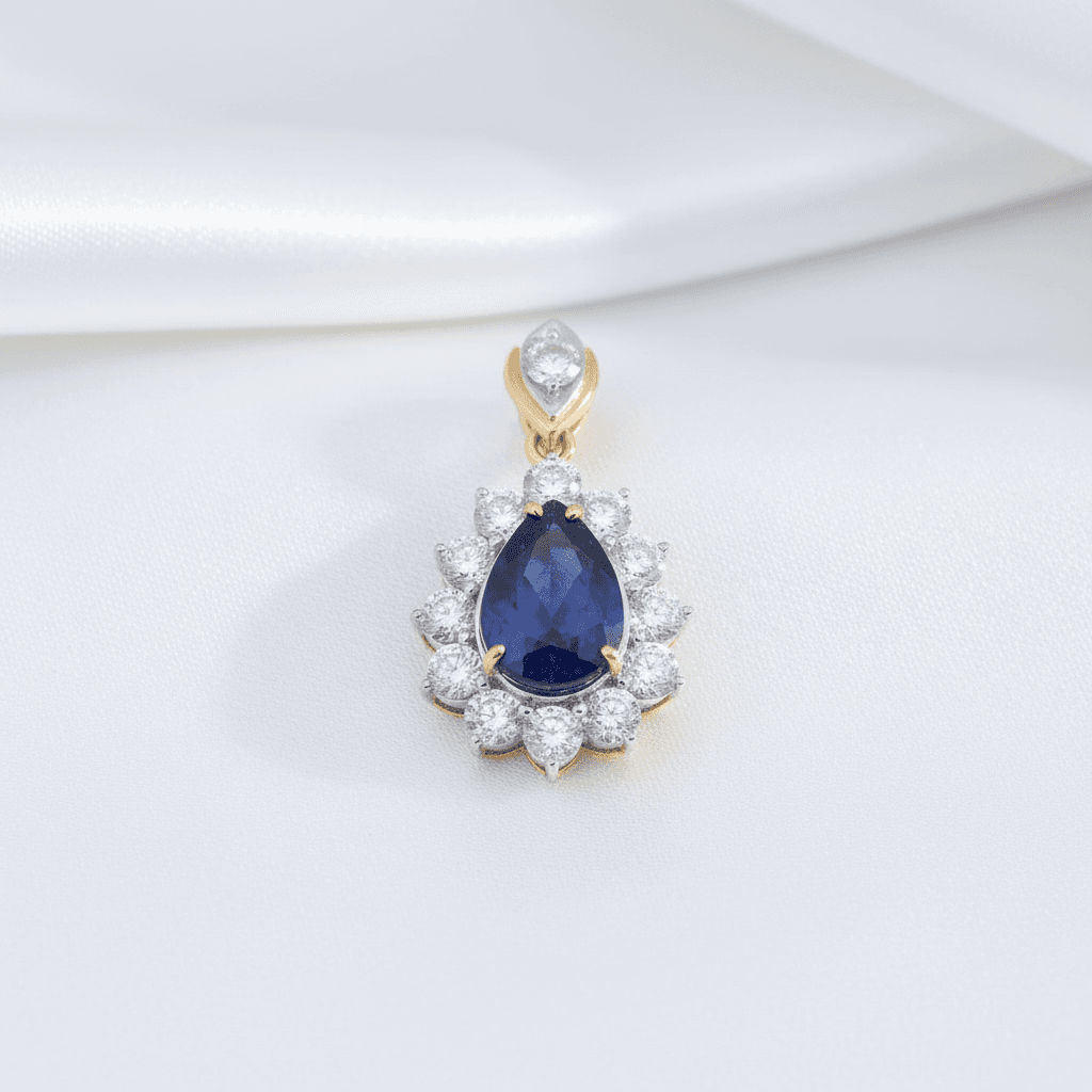 Blue Sapphire Pear Diamond Pendant