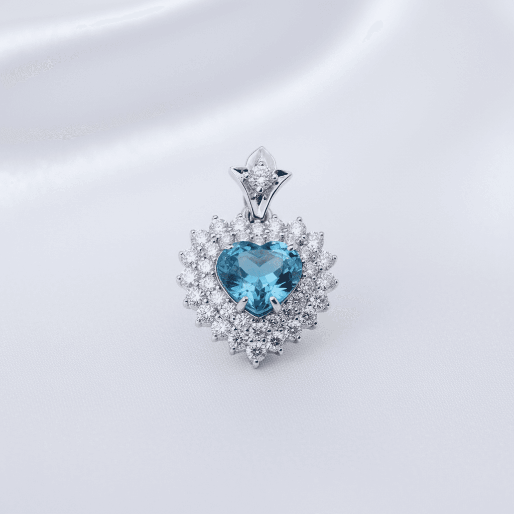 Blue Topaz Heart Diamond Pendant