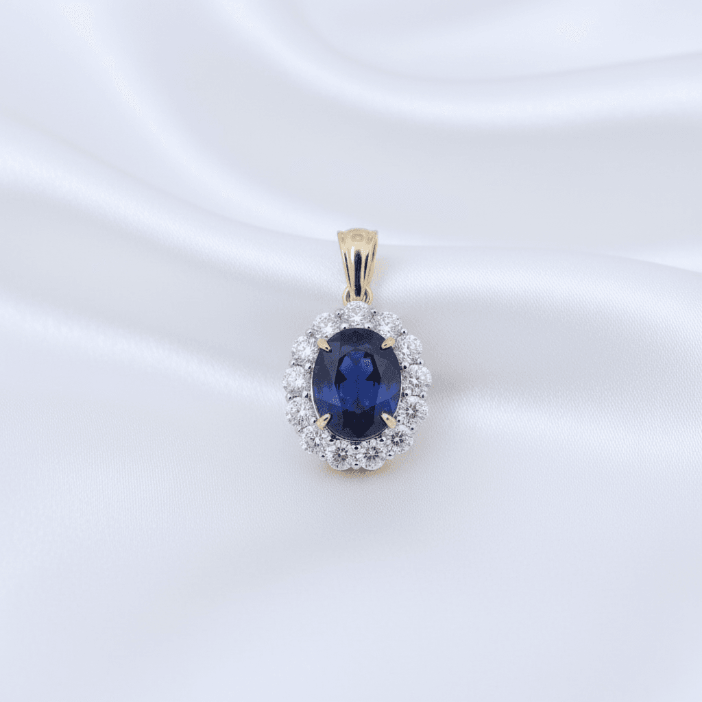 Blue Sapphire Oval Diamond Pendant