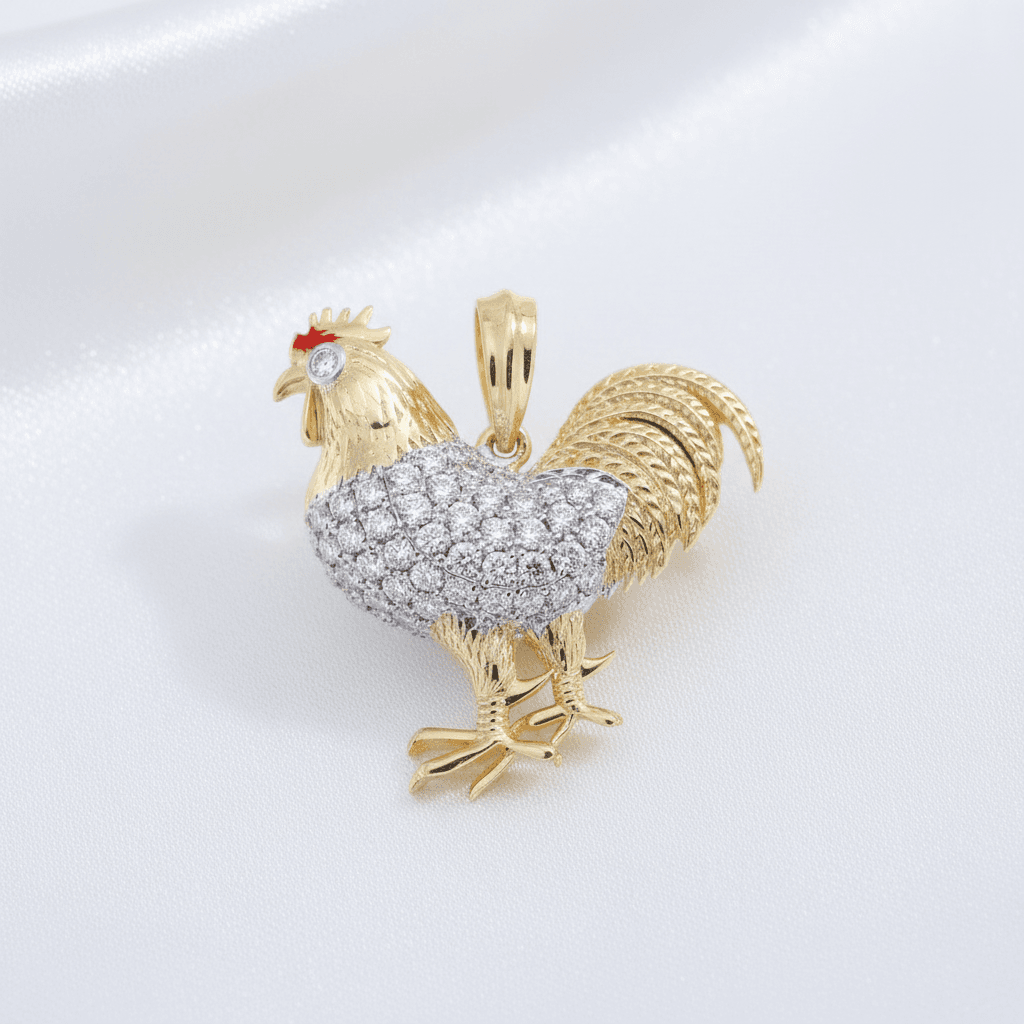 Two-Tone Rooster Diamond Pendant