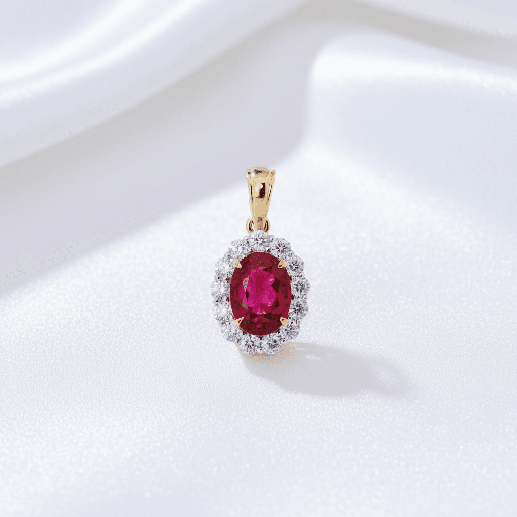 Ruby Oval Diamond Halo Pendant