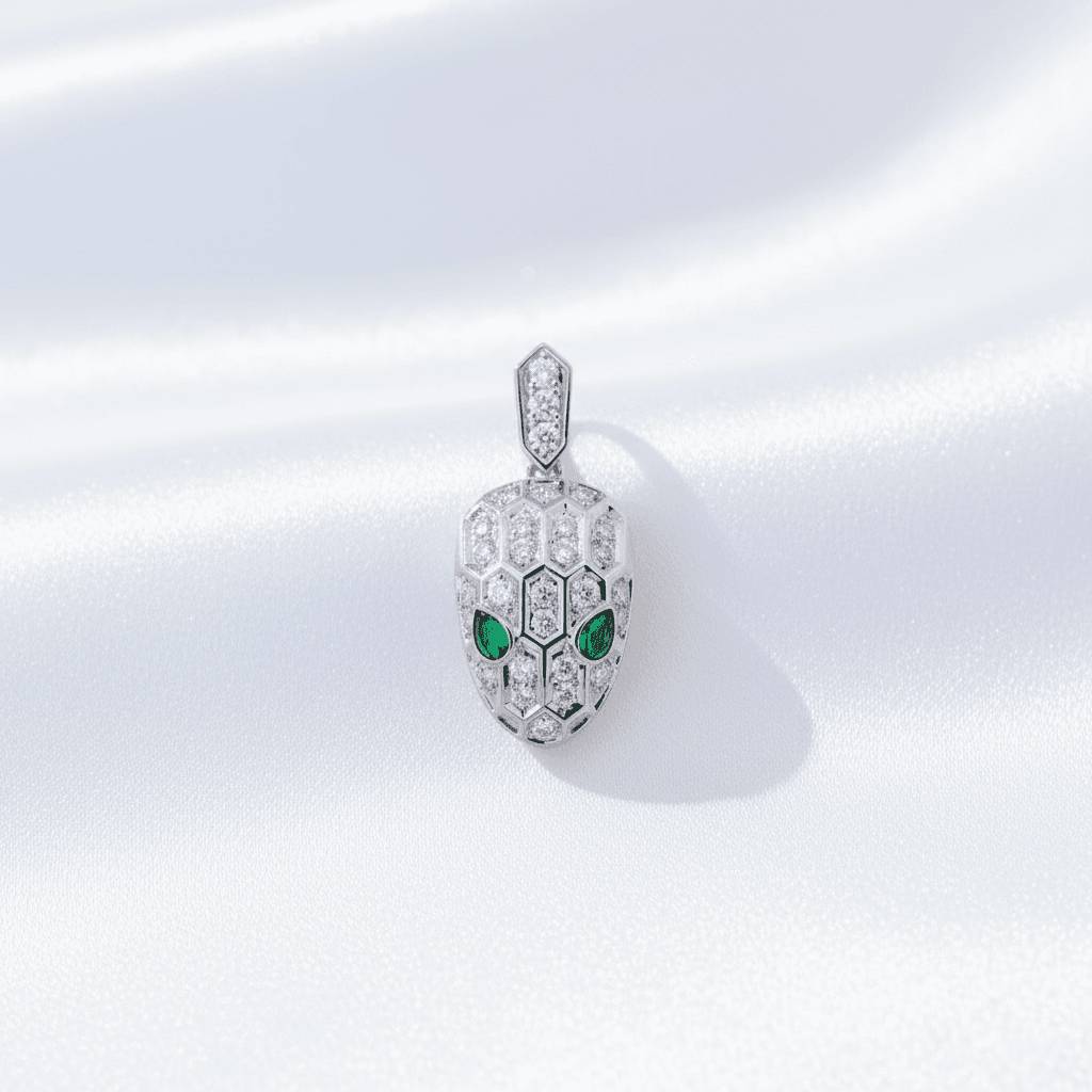 Coiled-Snake Diamond Emerald Eye Pendant