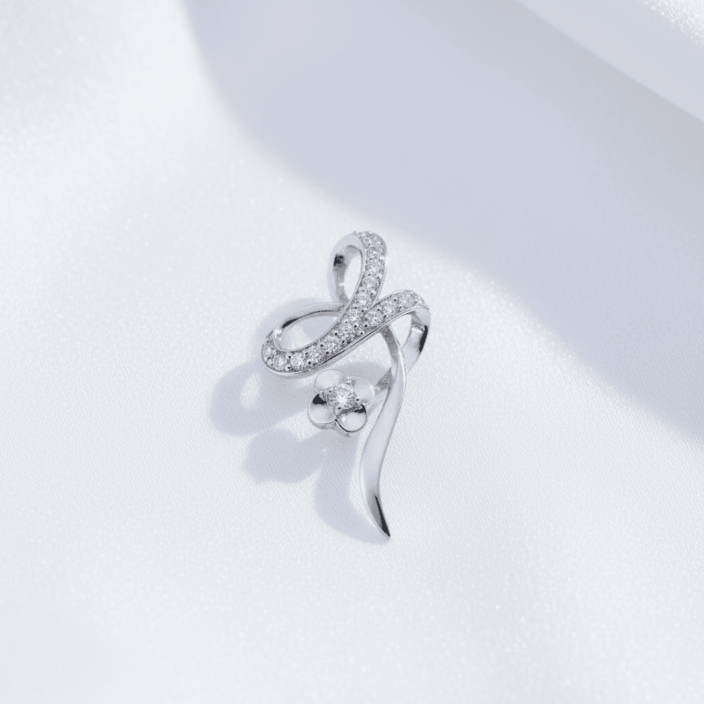 Ribbon Swirl Flower Diamond Pendant