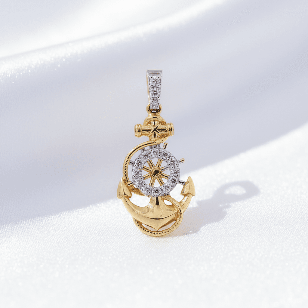 Anchor Ship Wheel Diamond Pendant