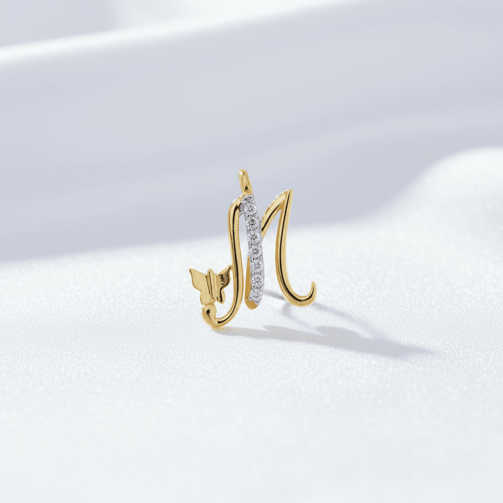 Letter M Butterfly Diamond Pendant