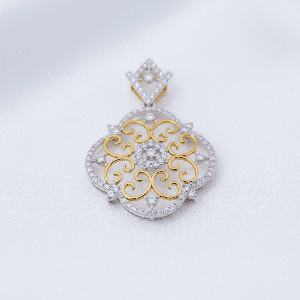 Ornate Filigree Clover Diamond Pendant