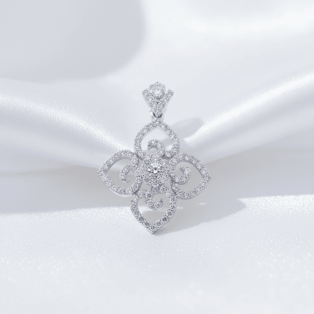 Four Petal Flower Diamond Pendant