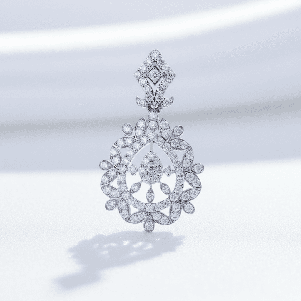 Ornate Teardrop Leaf Diamond Pendant